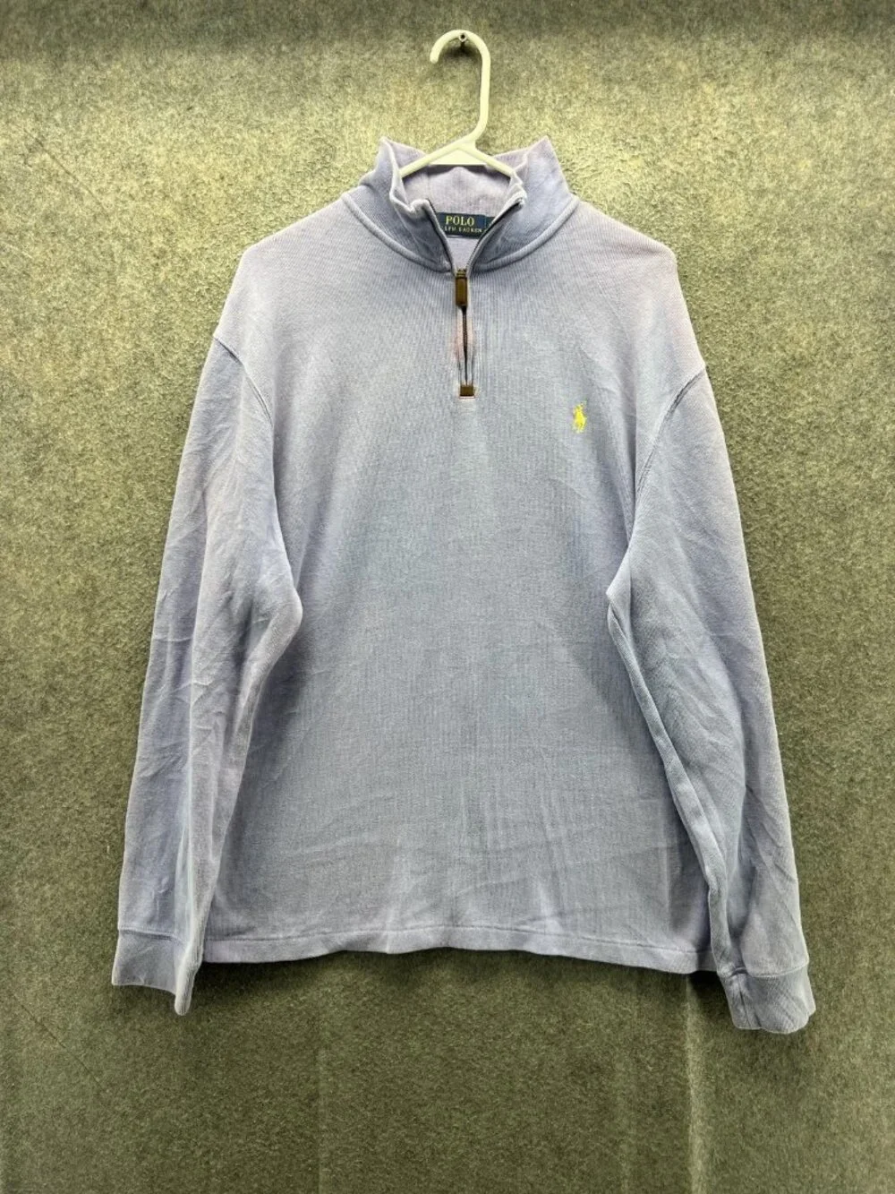Polo Ralph Lauren Sweater Men Large Purple 1/4 Zip Mock Neck Knit Pullover Logo